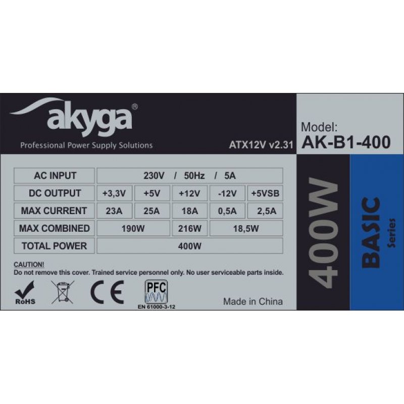 Akyga AK-B1-400 unité d'alimentation d'énergie 400 W 20+4 pin ATX ATX Vert