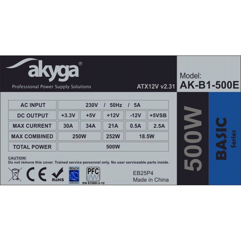 Akyga AK-B1-500E unité d'alimentation d'énergie 500 W 20+4 pin ATX ATX Gris