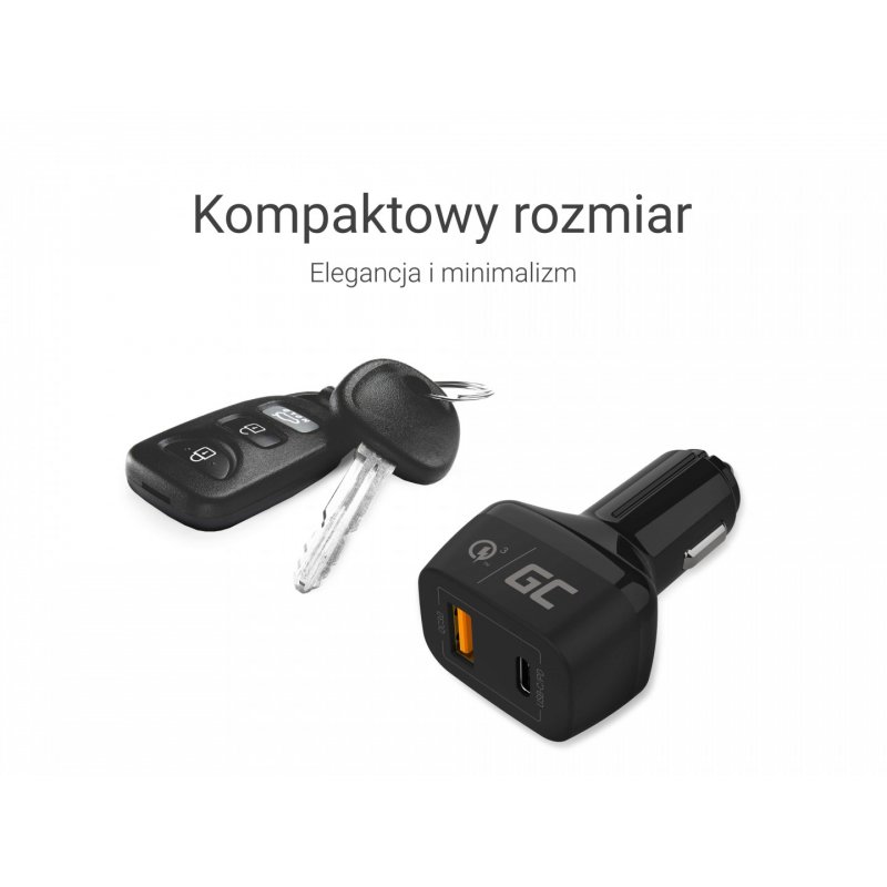 Car Charger 1xUSB-C Power Delivery 1x USB3.0 Quick Charge GreenCell compatible CAD33 12V Black