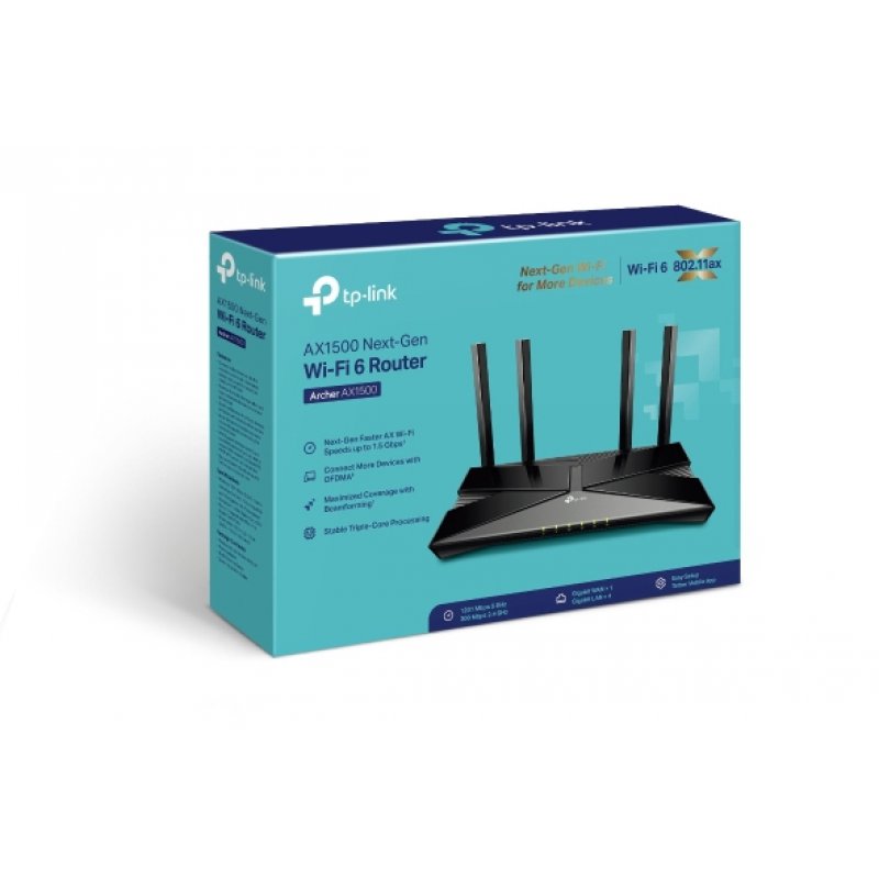 TP-Link Archer AX1500 wireless router Gigabit Ethernet Dual-band (2.4 GHz / 5 GHz) Black