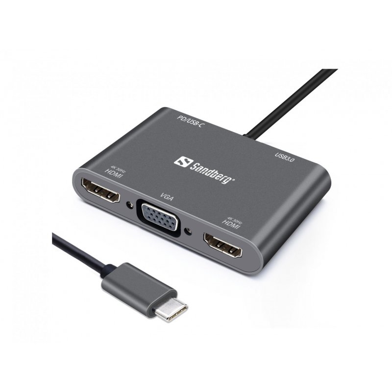 HUB  VGA/HDMI Sandberg Aluminium passiv Grey