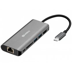 HUB  USB2.0/USB3.0/HDMI/CardReader/Ethernet Sandberg passiv Grey