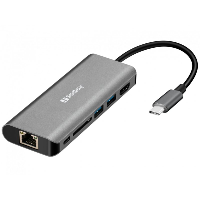 HUB  USB2.0/USB3.0/HDMI/CardReader/Ethernet Sandberg passiv Grey