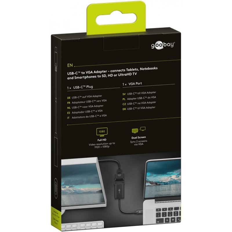 Convertisseur Goobay compatible USB C mâle vers VGA mâle (D-sub DE-15) 20cm (Noir)