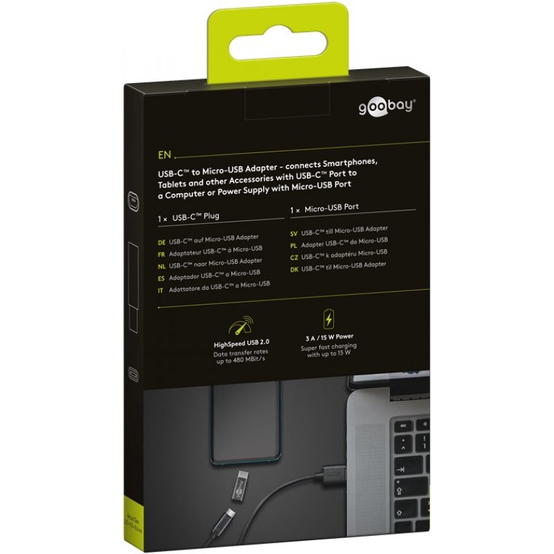 Adaptateur USB 2.0 Type C Goobay compatible vers Micro USB OTG (Gris)