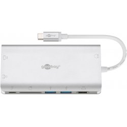 Adaptateur USB 3.0 Type C Goobay compatible vers HDMI, RJ45 Gigabit, Lecteur de Carte Micro SD/SD et Hub 3 ports