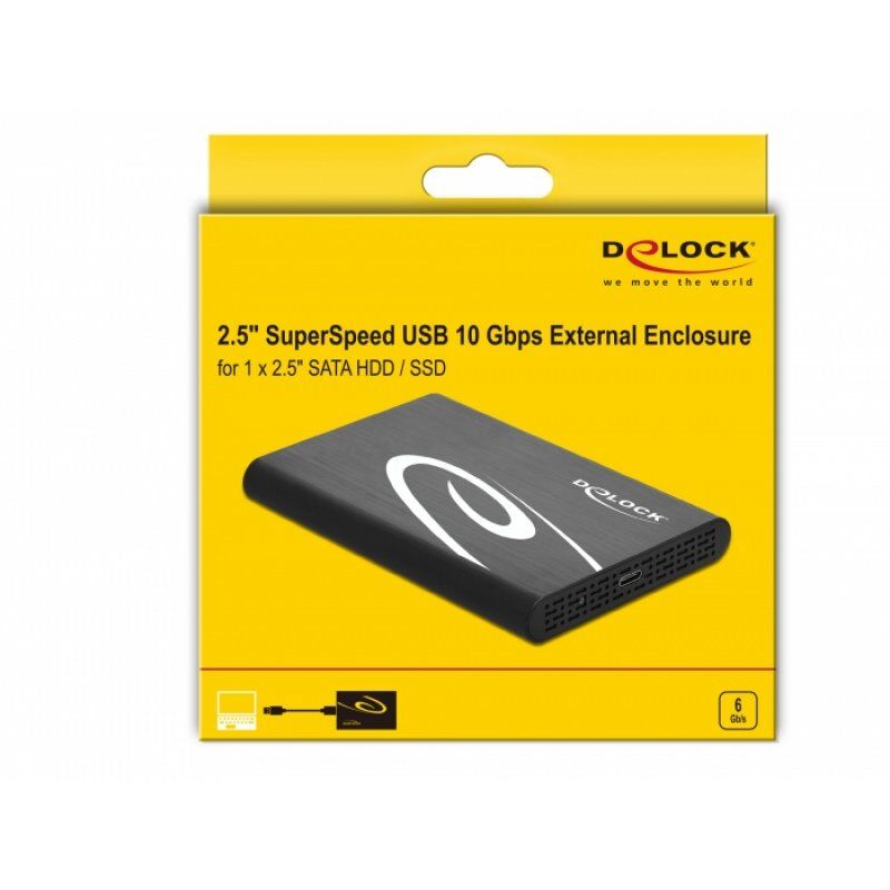 DeLOCK 42610 Boîtier de disques de stockage Boîtier disque dur/SSD Noir 2.5"