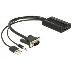 DeLOCK 62597 câble vidéo et adaptateur 0,25 m HDMI Type A (Standard) VGA (D-Sub) + 3.5mm + USB Type-A Noir