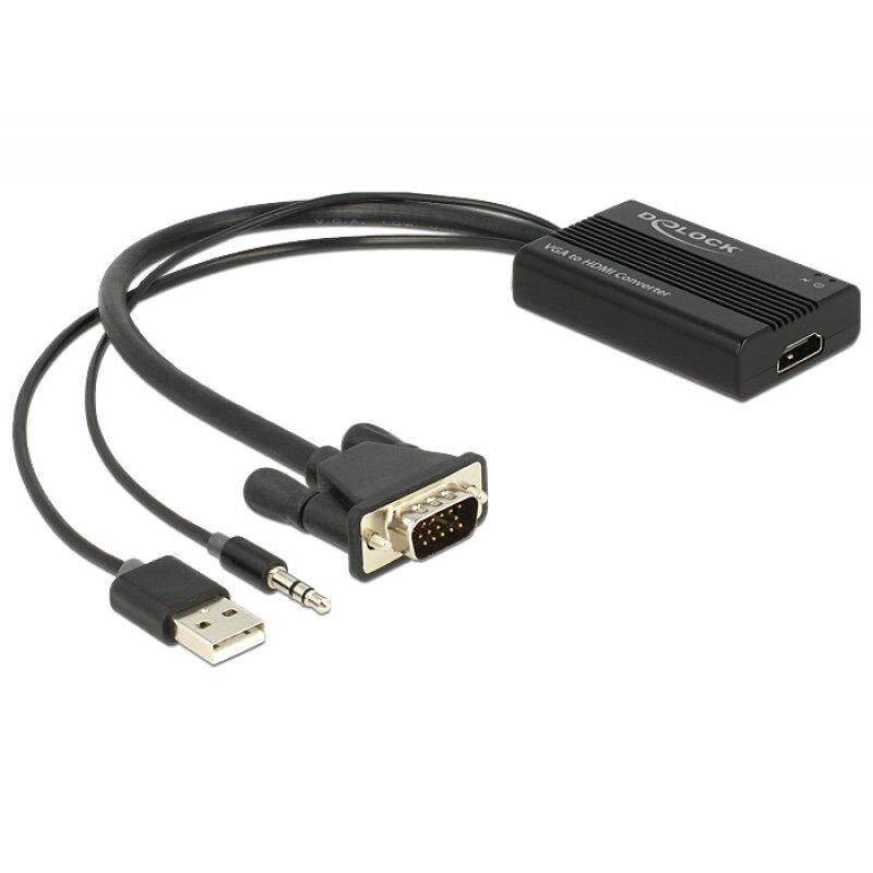 Delock compatible VGA to HDMI Adapter with Audio - Video- / Audio-Adapter - 25 cm