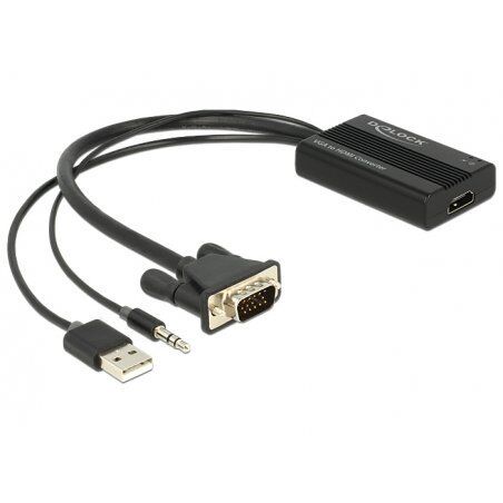 DeLOCK 62597 video cable adapter 0.25 m HDMI Type A (Standard) VGA (D-Sub) + 3.5mm + USB Type-A Black