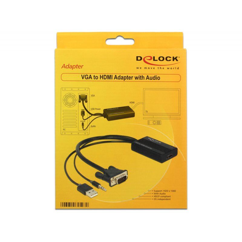 Delock compatible VGA to HDMI Adapter with Audio - Video- / Audio-Adapter - 25 cm