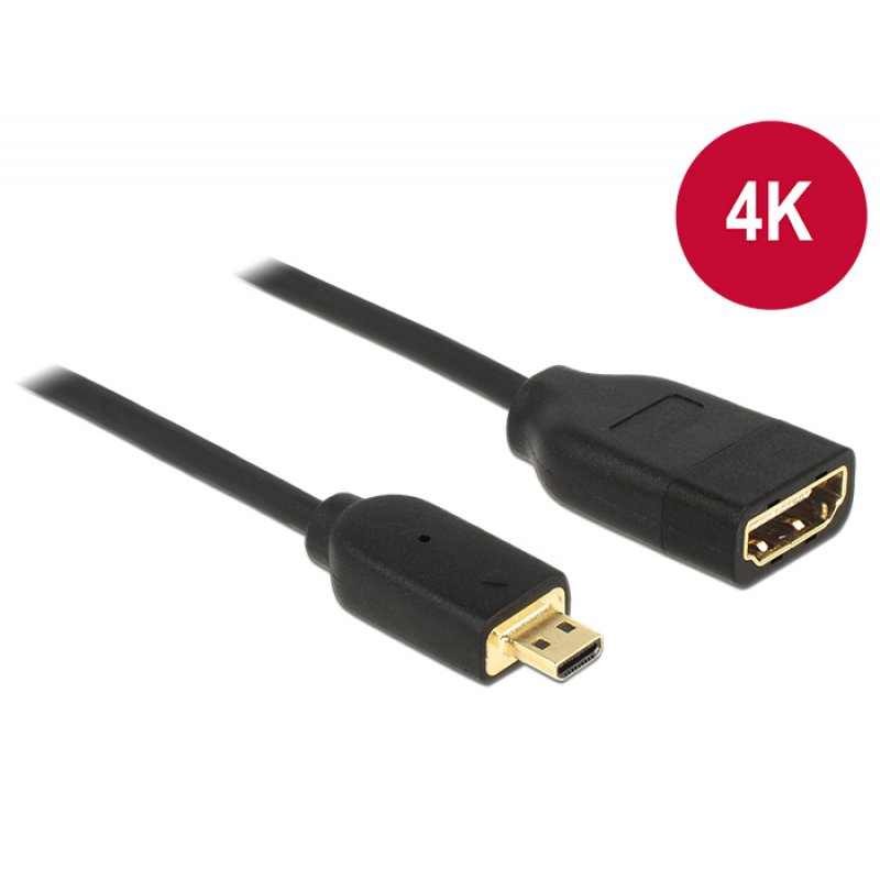 DeLOCK 0.2m, HDMI-A/HDMI Micro-D câble HDMI 0,2 m HDMI Type D (Micro) HDMI Type A (Standard) Noir