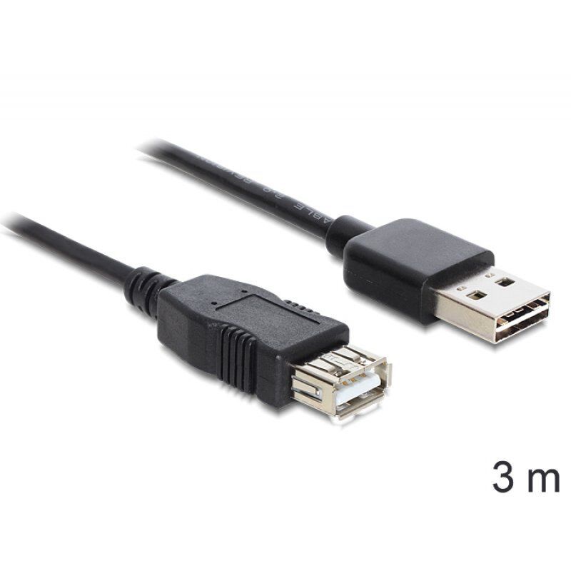 DeLOCK EASY-USB 2.0-A - USB 2.0-A, 3m câble USB USB A Noir