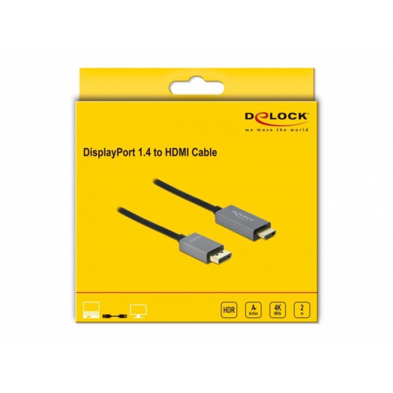 DeLOCK 85929 câble vidéo et adaptateur 2 m HDMI Type A (Standard) DisplayPort Noir, Gris