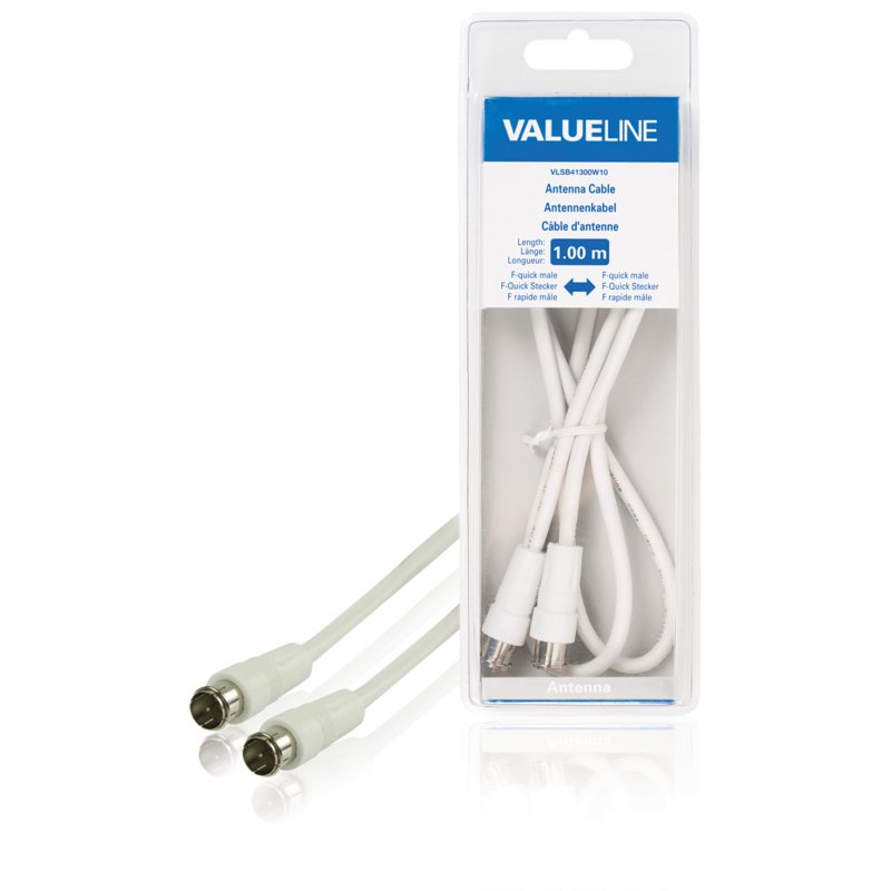 Câble antenne coaxial coudé Coax Mâle (IEC) Valueline compatible Coax Mâle (IEC) 1m (Blanc)