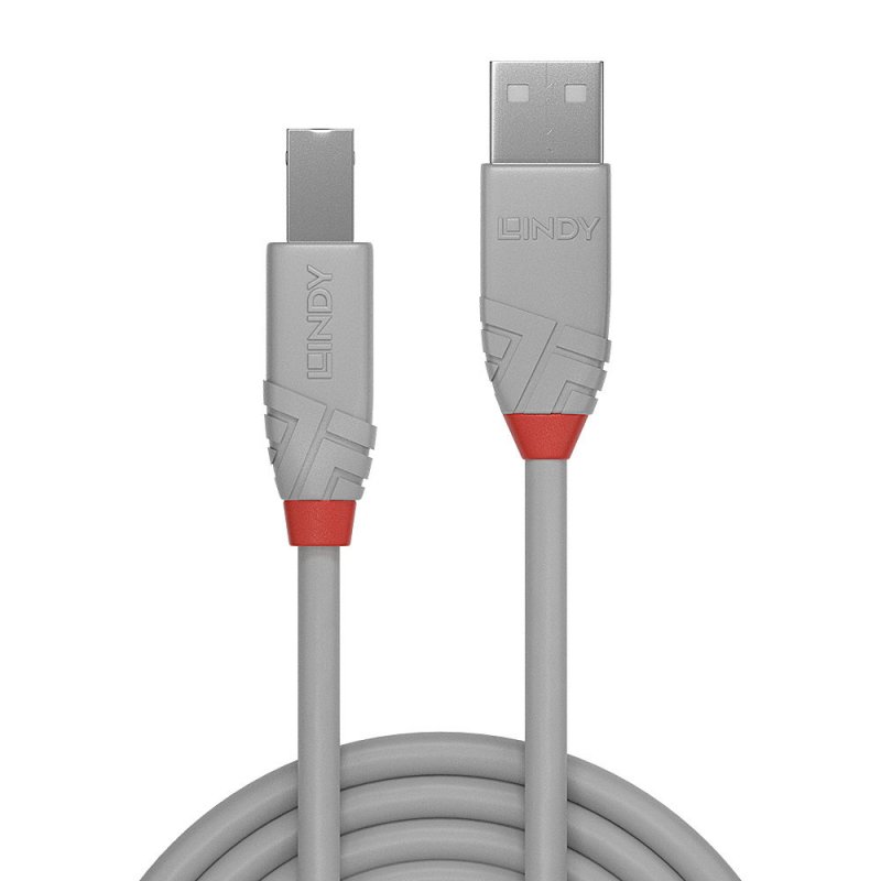 Lindy 5m USB 2.0 Type A to B Cable, Anthra Line, grey