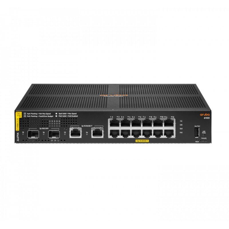 Aruba 6100 12G Class4 PoE 2G/2SFP+ 139W Géré L3 Gigabit Ethernet (10/100/1000) Connexion Ethernet, supportant l'alimen