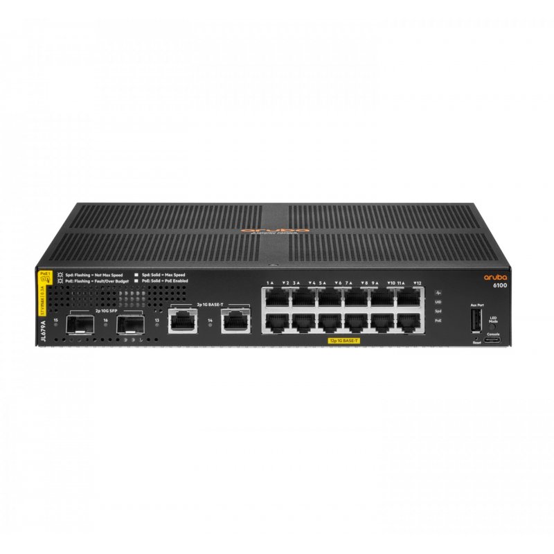 Aruba 6100 12G Class4 PoE 2G/2SFP+ 139W Managed L3 Gigabit Ethernet (10/100/1000) Power over Ethernet (PoE) 1U Black