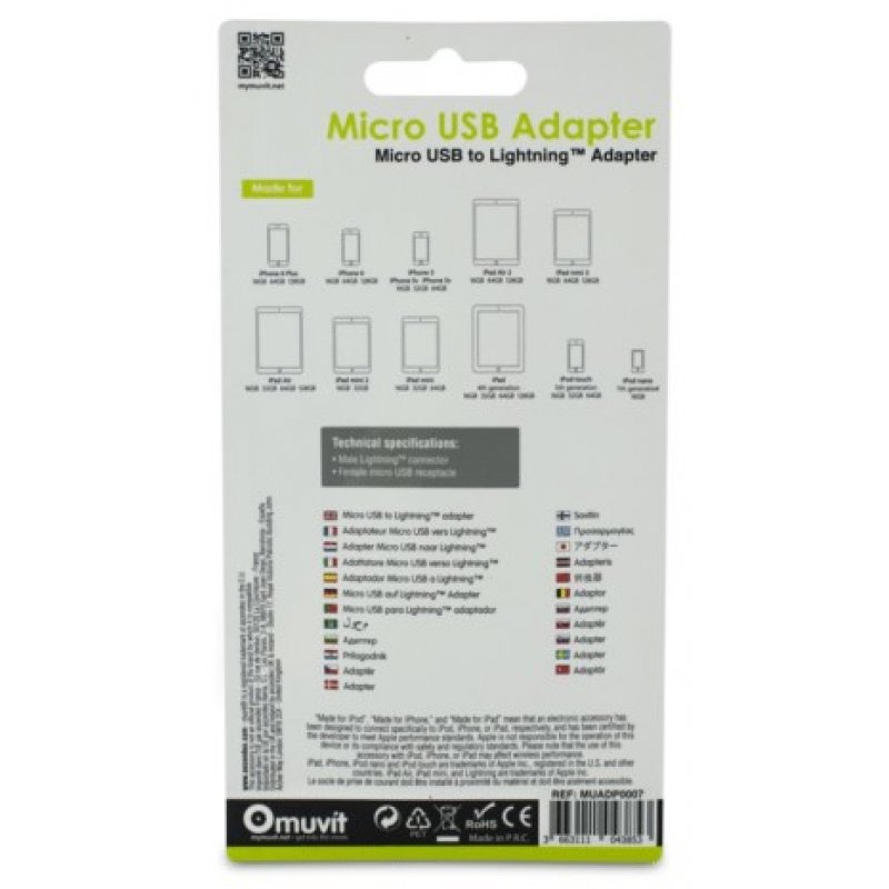Muvit MUADP0007 changeur de genre de câble Micro Usb Lightning Noir