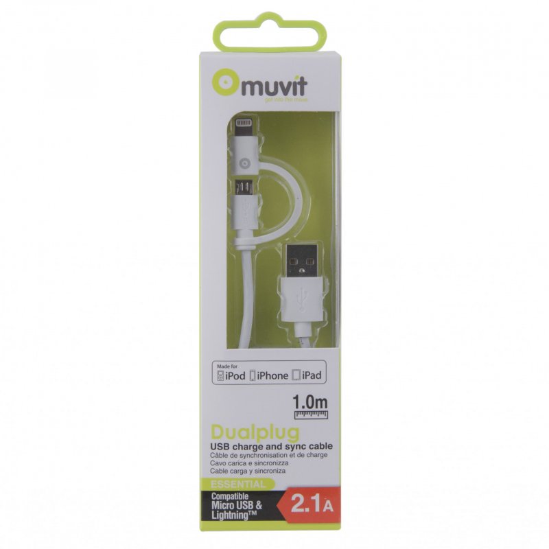 Muvit MUUSC0120 USB cable 1 m USB A Micro-USB B/Lightning White