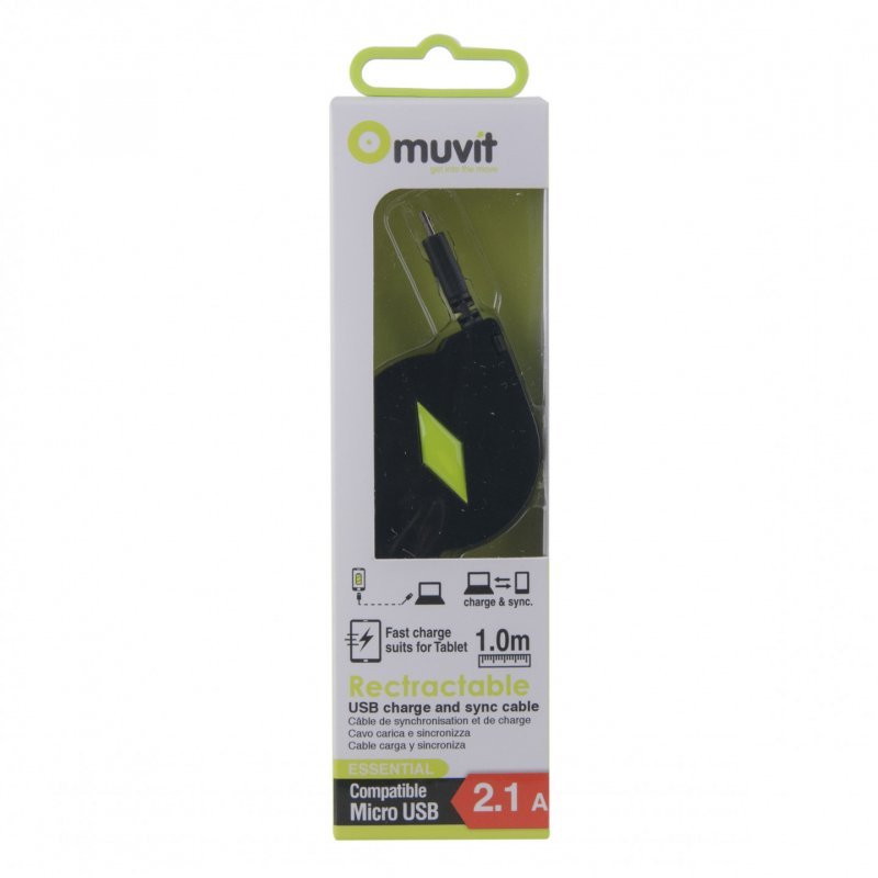 CABLE RETRACTABLE 2.1A USB/MICRO-USB NOIR