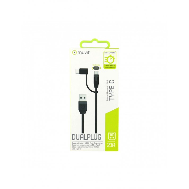 TAB CABLE CABLE 2 EN 1 2.4A USB/MICRO-USB/TYPE C NOIR