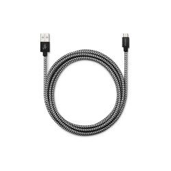 CABLE TRESSE MICRO USB 2.1A 2.5M BICOLOR NOIR BLANC
