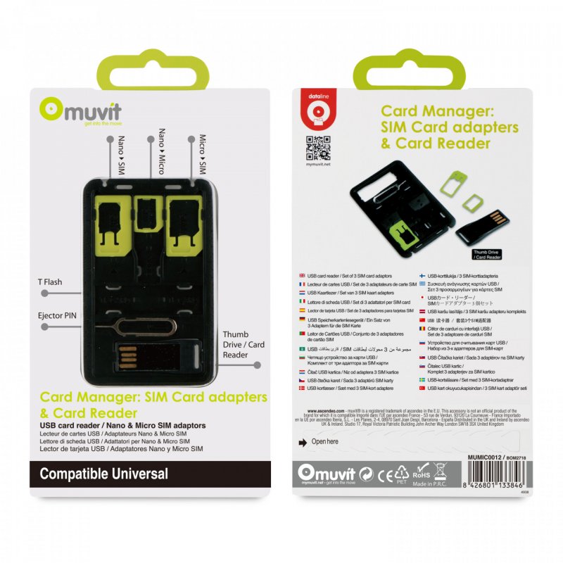 CONNECT PACK 3 ADAPTATEURS SIM UNIVERSELS + LECTEUR MICRO SD