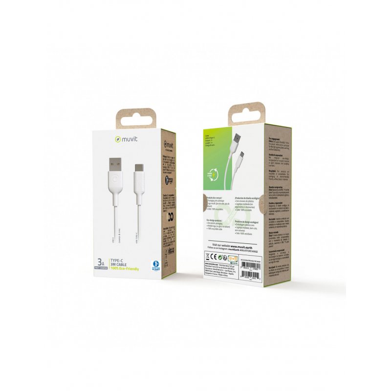 MUVIT FOR CHANGE CABLE USB A/USB C 3M BLANC