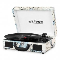PLATINE VINYLE VALISE VINTAGE PORTABLE BT IMPRIME CARTE
