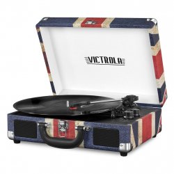 PLATINE VINYLE VALISE VINTAGE PORTABLE BT DRAPEAU UK