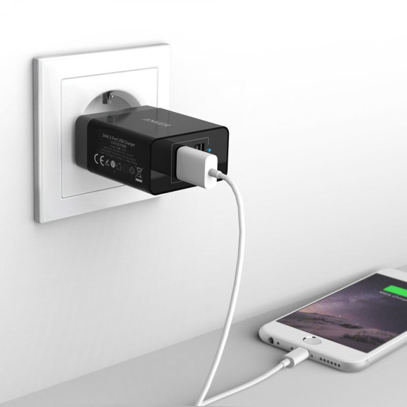 CHARGEUR 24W 2-PORTS USB-A NOIR