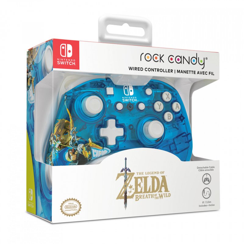 PDP Rock Candy: Berry Brave Link Bleu, Translucide USB Manette de jeu Analogique/Numérique Nintendo Switch, Nintendo Sw