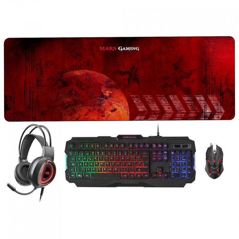 Mars Gaming MCPRGB2FR Combo Gaming Keyboard Mouse XXL Mousepad and Headset French Language