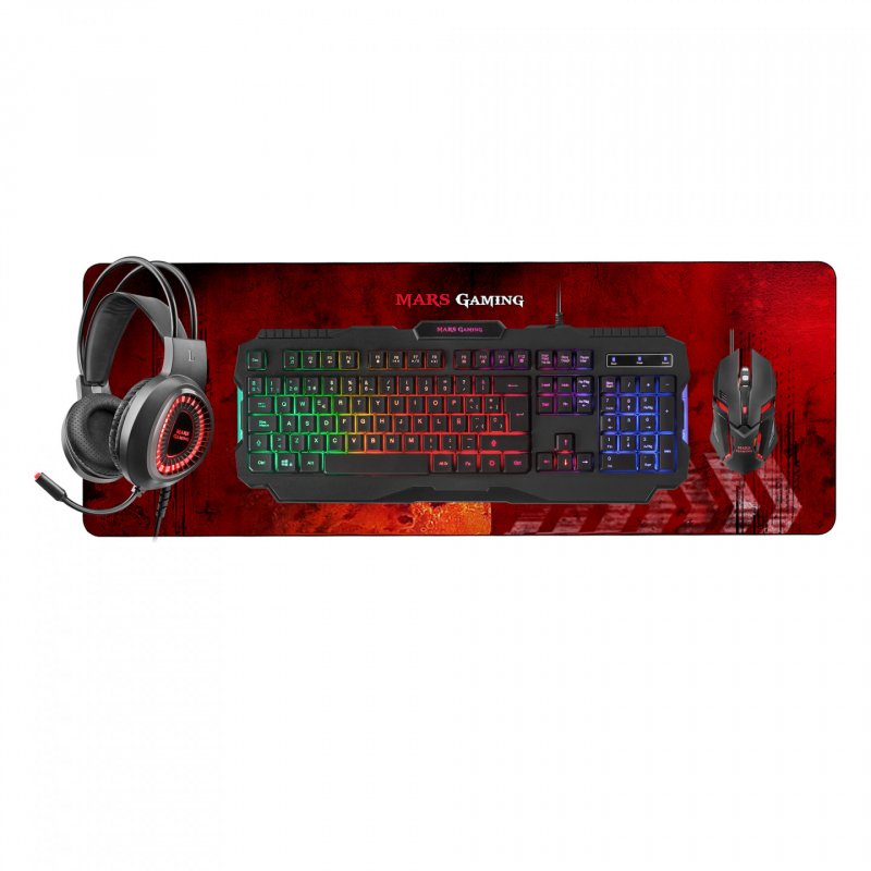 Pack 4 en 1 Gamer (Clavier/Souris/Casque/Tapis) Mars Gaming compatible MCPRGB2 RGB (Noir)