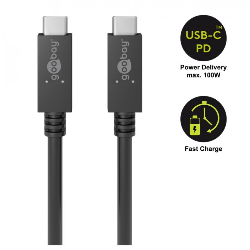 Cable Goobay compatible USB 3.2 Type C MM compatible Fast Charge 100W 1m (Noir)