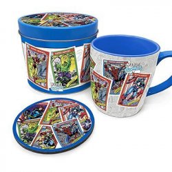 Marvel - Mug + Dessous de verre en boite en métal Cartes à collectionner rétro