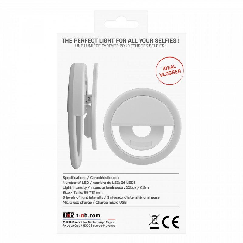 Anneau lumineux à éclairage LED pour smartphone T'nB compatible Influence