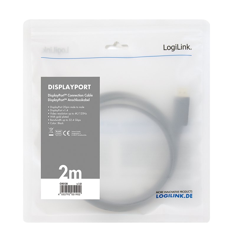 LogiLink CV0120 DisplayPort cable 2 m Black