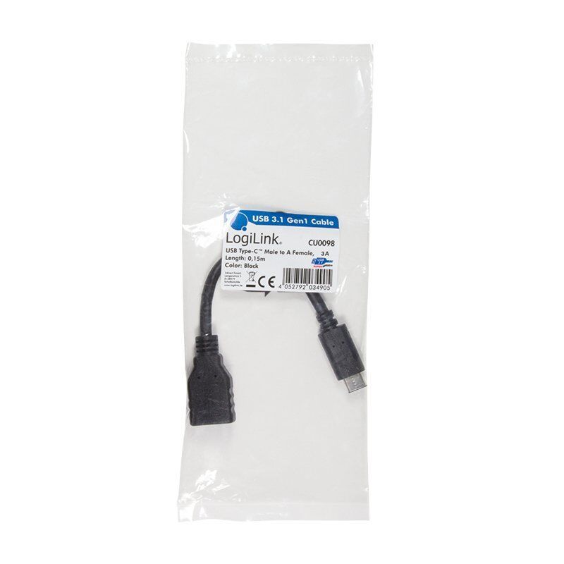 LogiLink USB C - USB A 0.15m USB cable USB 3.2 Gen 2 (3.1 Gen 2) Black