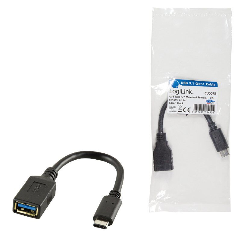 Adap Logilink USB-C to USB Typ A 15cm black