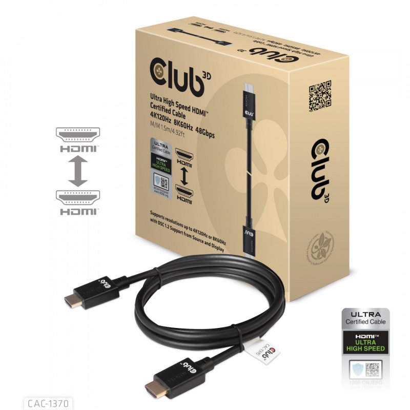 Club 3D compatible Ultra High Speed HDMI 4K120Hz, 8K60Hz Kabel 48 Gbit/s - 1,5m