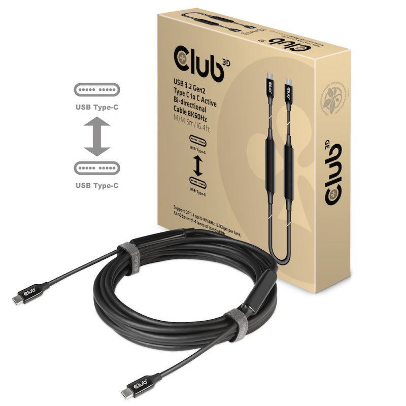 Club 3D compatible USB-C Kabel, bidirektional, USB 3.1 (10 Gbit/s), 60 W Power Delivery - 5 m