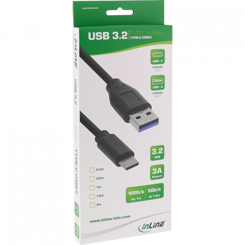 InLine compatible USB 3.2 Gen.2 Kabel, Typ C auf A Stecker/Stecker, 2m - schwarz