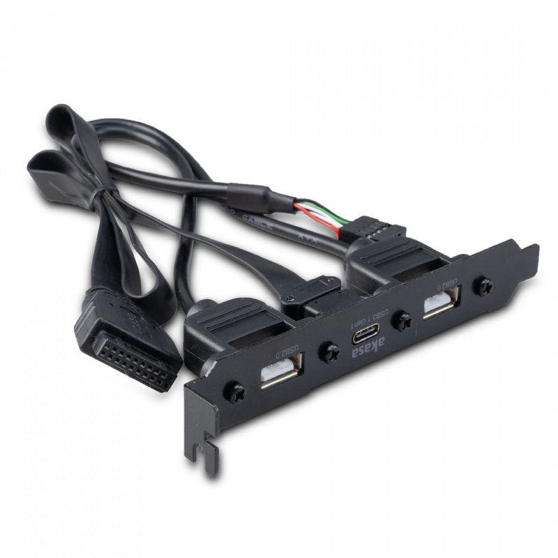 Akasa USB 3.1 Gen 1 internal adapter cable with dual USB 2.0 Type-A ports with full profile PCI bracket