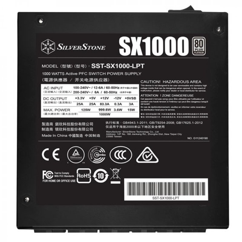 Silverstone SX1000 Platinum Netzteil, 80 PLUS Platinum, vollmodular - 1000 Watt