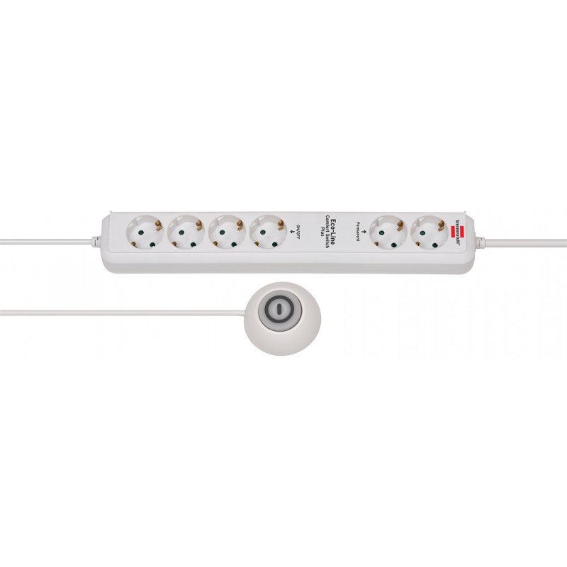 Brennenstuhl compatible Eco-Line Comfort Switch Plus Steckdosenleiste, 6-fach - weiß
