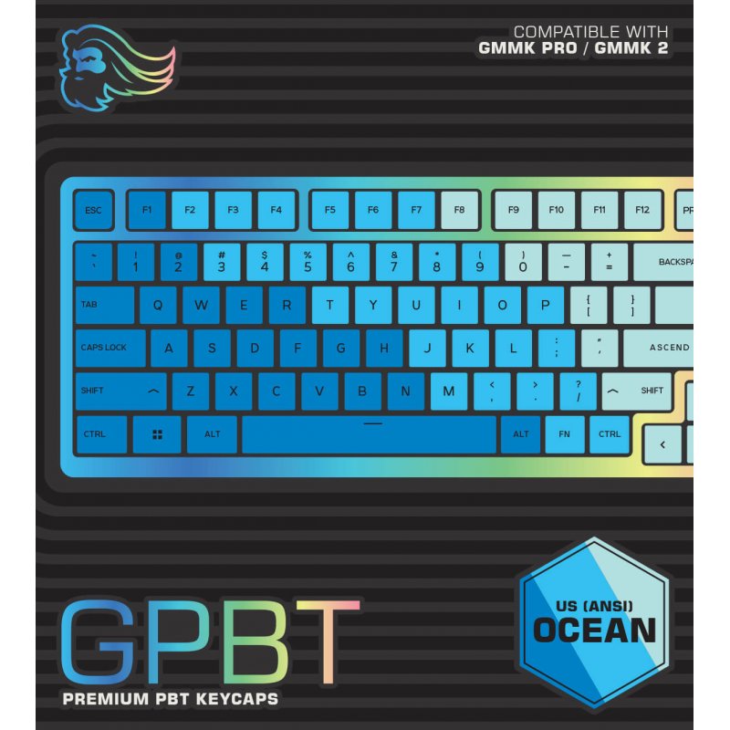 Glorious PC Gaming Race compatible GPBT Keycaps - 114 PBT Tastenkappen, ANSI, US-Layout, Caribbean Ocean