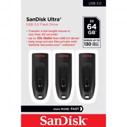 ULTRA 64GB USB 3.0 FLASH DRIVE 130MB/S READ 3 PACK (BLACK)