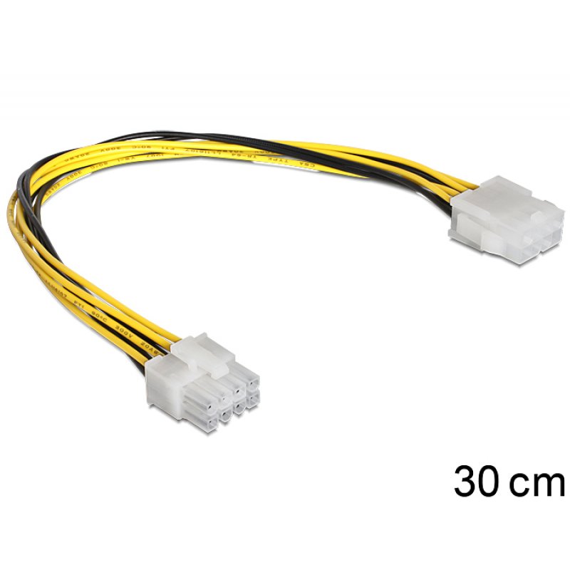 Cable rallonge d'alimentation Delock compatible connecteur P8 - 8 pins 30 cm